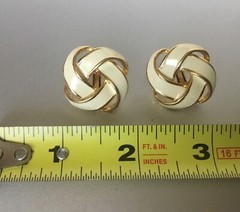 Vintage NAPIER Clip On Screw Back Earrings Gold Tone Cream Enamel Love Knot
