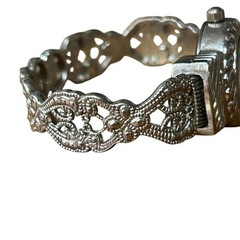 Vintage Geneva Silver Tone Bracelet Watch | Ornate Filigree Band | Victorian