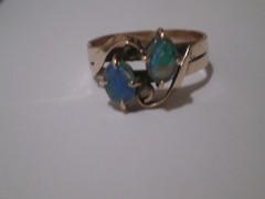 Vintage 9kt Yellow Gold Double Opal Doublette? Great Fire Stones Size 9.5