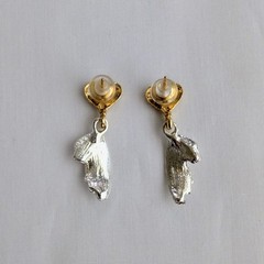 Estate Vintage 2 Tone Gold Heart + Silver Butterfly Or Fairy Wings 1.25″ Drop