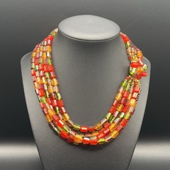 Vintage W Germany Colorful Layered Necklace 15” Choker Collar Multi Strand Beads