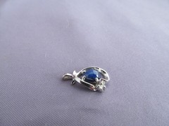 VINTAGE 10K WHITE GOLD OVAL BLUE STAR SAPPHIRE DIAMOND SLIDE PENDANT