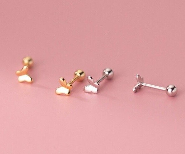 Screw back earrings Butterfly Studs Tragus/Cartilage/Helix Balls Silver Gold