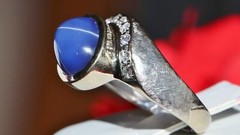 18k white gold sz 9.75 ring 6.32c Lindy star lab created sapphire diamond 8.35g