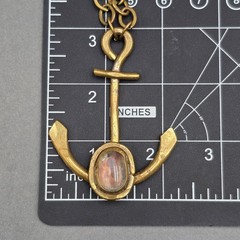 Vintage Brass Anchor Pendant Necklace Brutalist Glass Cabochon Statement Piece