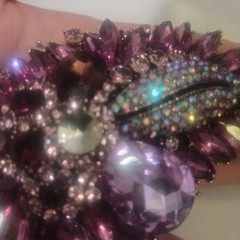 Large Heavy Purple Rhinestone Paisley Shaped Brooch Purple Missing Middle Stone