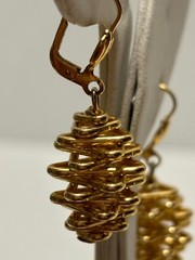 PINECONE EARRINGS Goldtone LeverBack Pierced Stacked Wire Dangles Germany