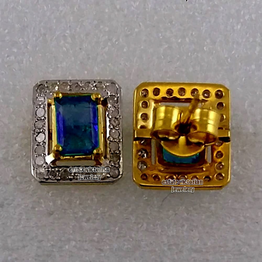 Victorian 0.80Ct Rose Cut Diamond Sapphire Silver Gorgeous Studs Earring Jewelry