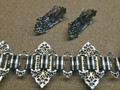 Vintage 1950’s Wide Opaline Glass Purple Crystal Chain Bracelet And Earrings