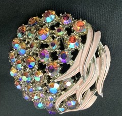 ART (C) Arthur Pepper Mode Art Brooch & Earring Set AB Rhinestone Pink Enamel
