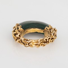 70s Vintage Malachite Brutalist Ring High Dome Sz 6.5 14k Yellow Gold Jewelry