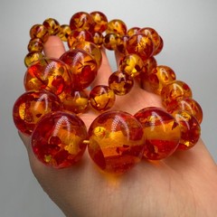 Vintage Soviet Faux Amber Necklace 1970s Retro Graduated Bead Statement Jewelry