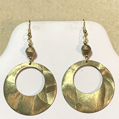 NEW LISTING* LG.HANDCRAFTED VTG.ENGRAVED GOLDEN BRASS- OPEN RING- EARRINGS-NEW#1