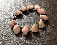 Vintage Bracelet Pink Stones Silver Tone Links 7 Inches Fold Over Clasp Chunky