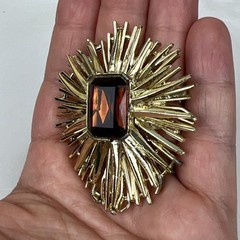 Vintage Celebrity New York Starburst Gold-Tone Amber Colored Stone Pin Brooch