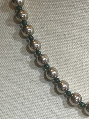 27. Vintage 925 Sterling Silver Ball Green Malachite Beaded Necklace 18″, 41.4g