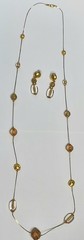 Vintage Beaded Station Necklace & Earrings JC Penny 90s Matte Gold Tone NOS