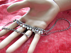 Vintage Necklace Unusual Heart Link Chain AB Rhinestones Glass Moonstone Dangles