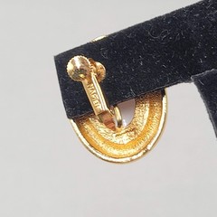 Vintage Napier Clip on Earrings Gold Plated White Cabochon 1 1/8″