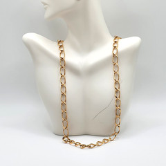 Curved Curb Oval Link Shiny Gold Tone Versatile Single Chain Necklace 24 inch