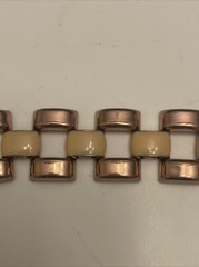 Vintage Peach Enamel & Rose Tone Rectangular Link Bracelet 7.25”
