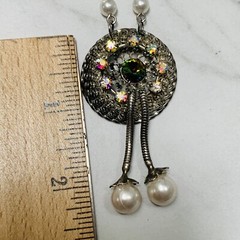 VINTAGE silver tone CRYSTAL AB rhinestone DROP NECKLACE chain SPARKLY Faux pearl