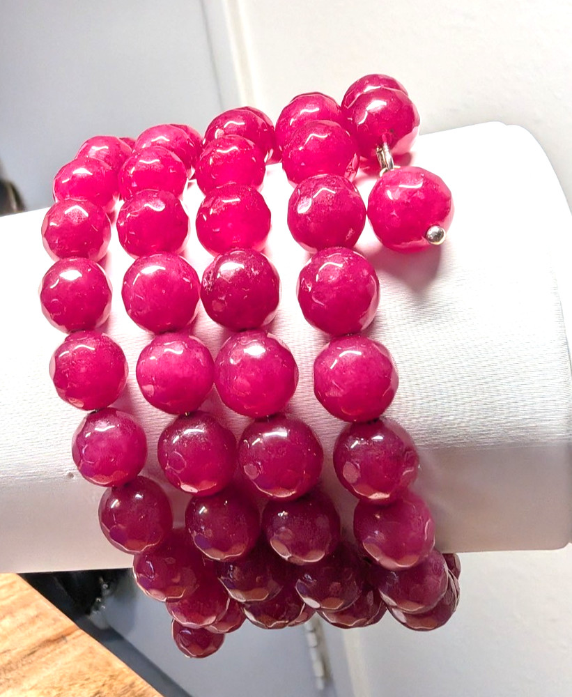 Red Carnelian Wire Wrap Bracelet w/107 7mm faceted Stones Fits All Sizes