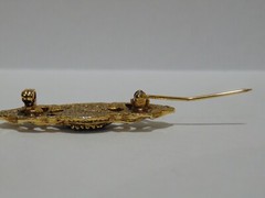 Vintage Elegant Blue Glass Brooch Pin Gold Tone
