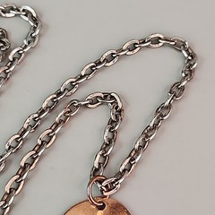 Vintage Turquoise Necklace Pendant Scalloped Copper 23″