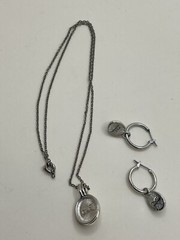 Vintage Liz Claiborne Pendant & Earrings Set Signed LCI Added No Brand Chain EUC