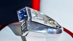 14k white gold sz 2.5 ring 0.32ct natural diamond treated sapphire vintage 4.55g