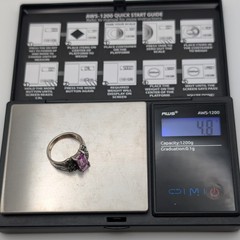 Vintage 925 Sterling Silver Pink Topaz Emerald Cut Marcasite Ring Size 7.5 4.8g