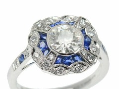 Art Deco Style Round Lab Created Diamond Sapphire 14K White Gold FN Wedding Ring
