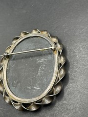 Antique Sterling Pietra Dura Pin/Brooch Mosiac Floral