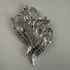 Nolan Miller Rhodium PLATED Crystal Rhinestone Floral Geometric Brooch 3.25”