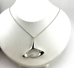 Mid- century modern pendant 925 Sterling silver 18″ long chain necklace unsigned