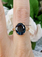 Edwardian Vintage Style 2.50Ct Blue Topaz Solitaire Ring 14K Rose Gold Plated