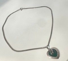 Vintage green malachite necklace sterling silver 925 heart pendant woman jewelry