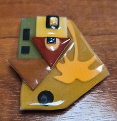 Vintage House Pins by Lucinda Green Home Palm Tree & Moon in Sky Pin / Brooch