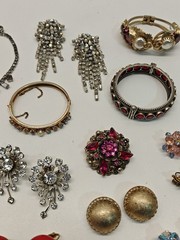 Vintage Rhinestone & Other Jewelry Lot Bracelets, Earring, Necklaces Etc.