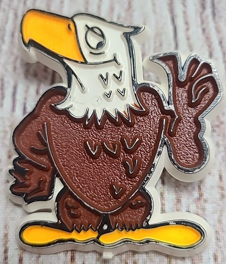 Vintage Unbranded Eagle Bird Pin White Brown Yellow Plastic 2″