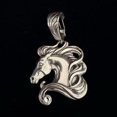 Silver Horse Head Charm Pendant Necklace, Unisex Adults, No Stone