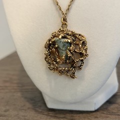 MCM 1970’s Brutalist Chunky Retro Gold Tone Necklace Inlaid Faux Stones 11”