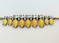 Vtg Statement Necklace Big Rhinestones Faceted Yellow Stones Wedding Prom Party
