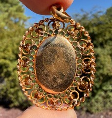 Antique 19k Solid Yellow Gold Filigree Enamel Cameo Turquoise Pendant Portugal