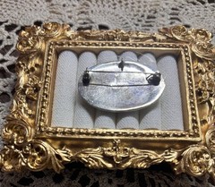 Oval Floral Cameo-Style Brooch Pin, Blue & White Cabochon, Silver Tone