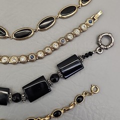 Bracelet Lot of 4 Linked Black Onyx Silver Tone Gold Plated 7.5 – 8.5″