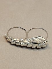 Vtg 925 Double Finger Leaf Ring CZ Accents Size 7 And Size 6 Sterling Silver