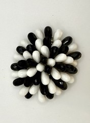 West Germany Black & White Glass Teardrop Flower Brooch TipToe Clip Pat Signed