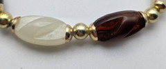 Vintage Faux Amber Milky Lucite Twisted Bead Necklace Gold Tone 30 In